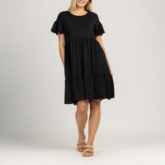 ABITO DA DONNA CON MANICHE CORTE A PLISSETTE - SOLERA