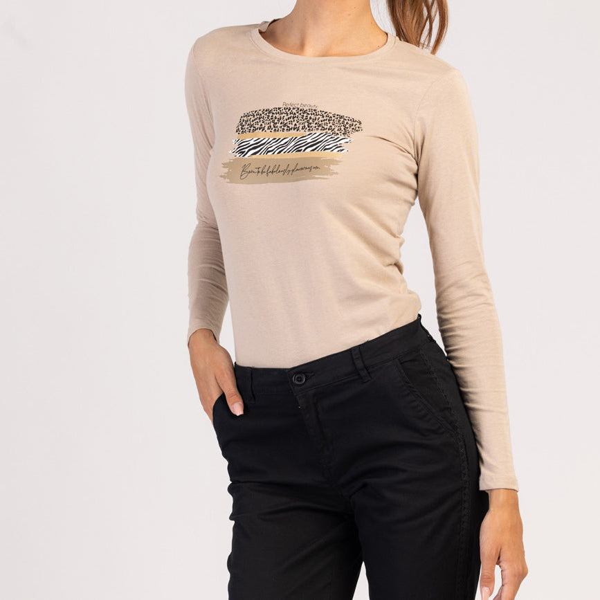 LUMA  - MAGLIETTA DA DONNA IN 100% COTONE A MANICHE LUNGHE