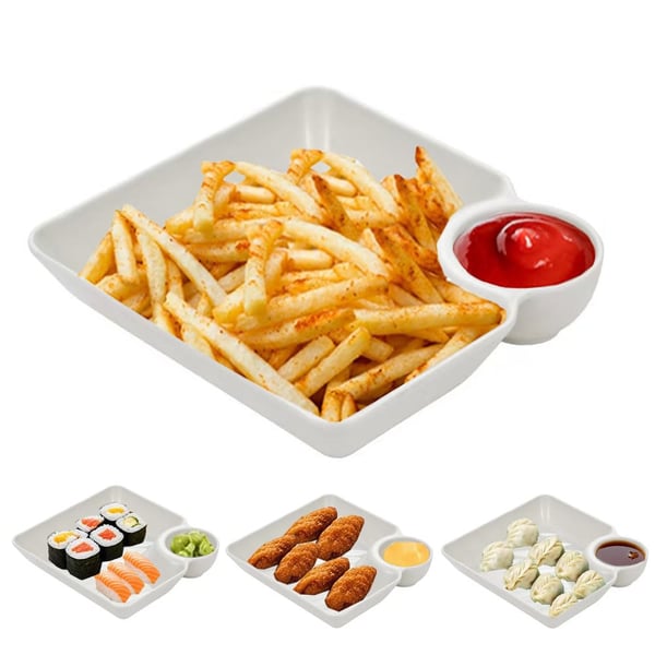 DIPWELL™ - Piatti quadrati per snack con vaschetta salsa integrata, set da 4