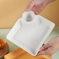 DIPWELL™ - Piatti quadrati per snack con vaschetta salsa integrata, set da 4